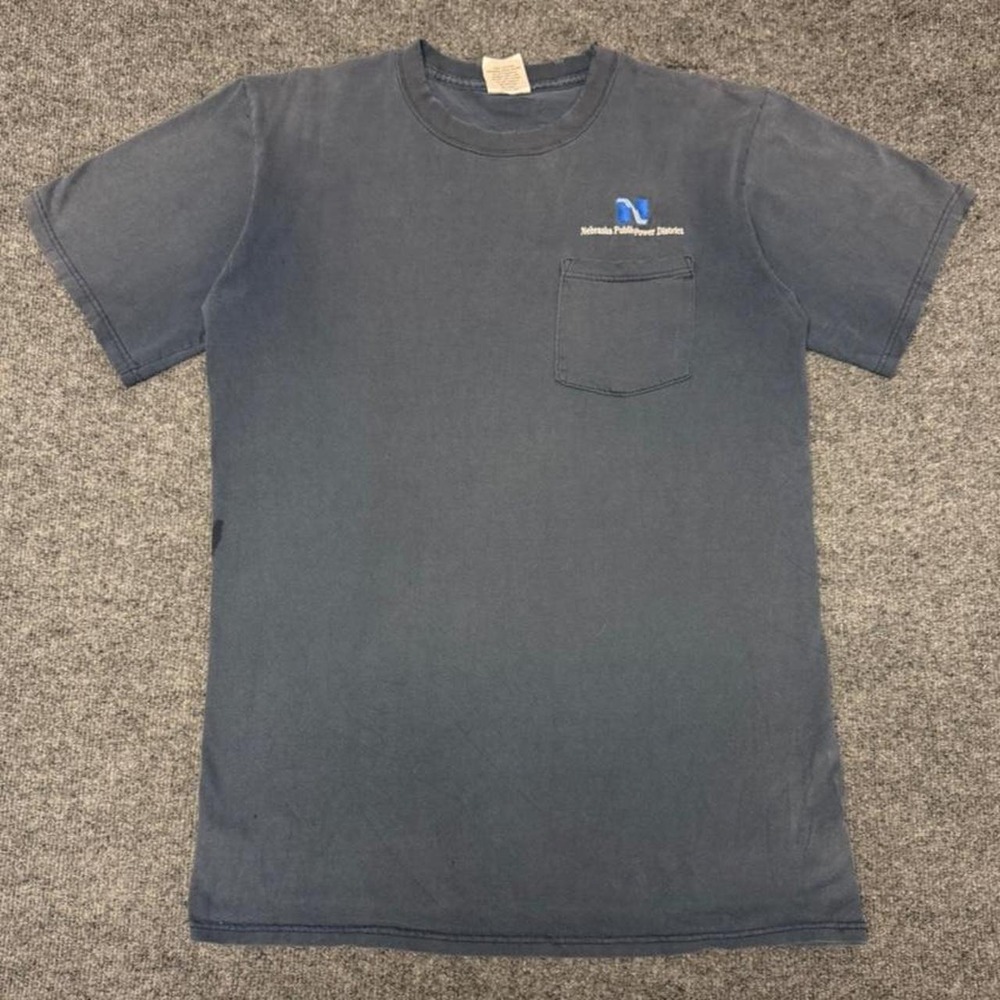 Vintage Y2K Nebraska Public Power District Pocket Tee Navy Blue XL USA Made